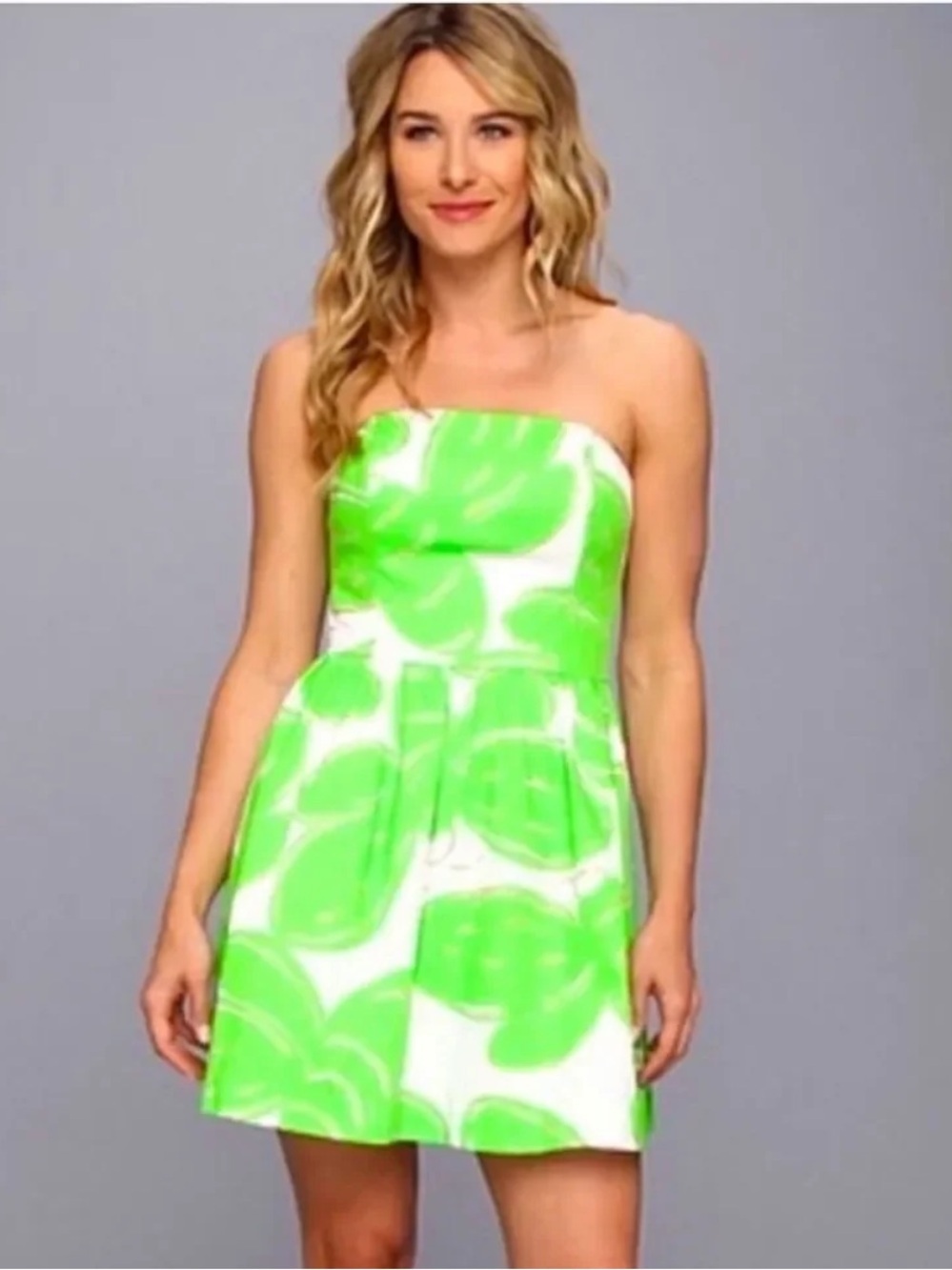 Lilly Pulitzer Lottie Stinger Green White Gold Glitter Strapless Dress